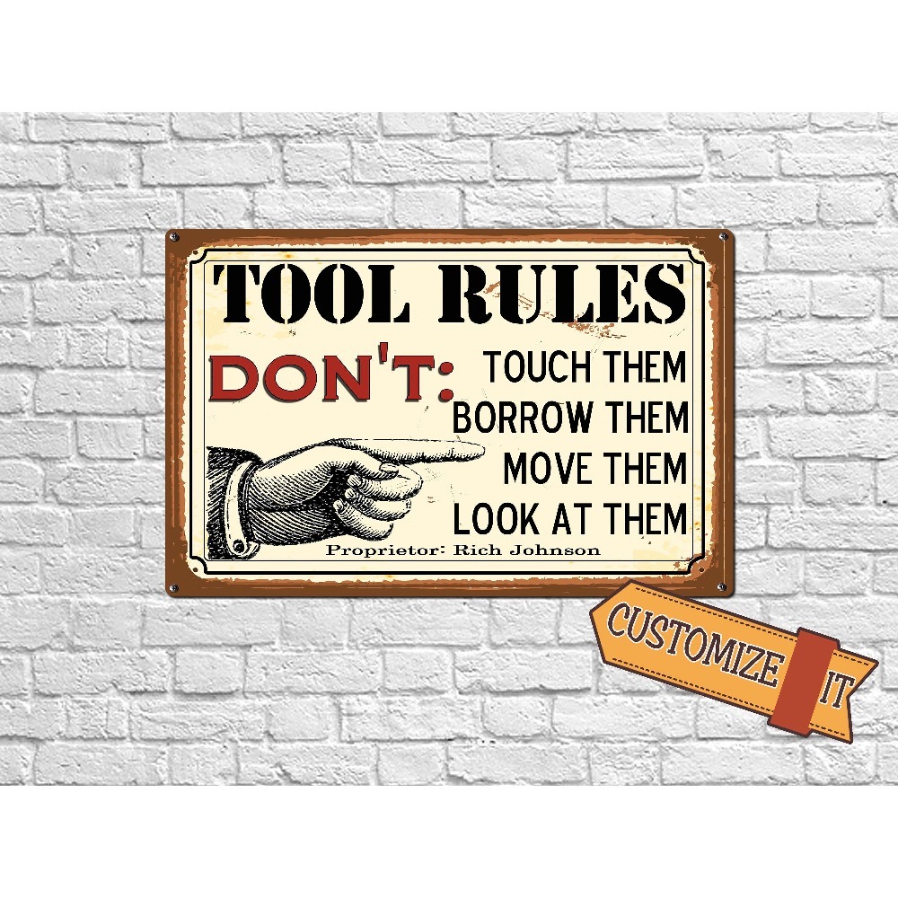 Workshop Tools Name - 1pc Customizable Tool Rules Metal Plaque,