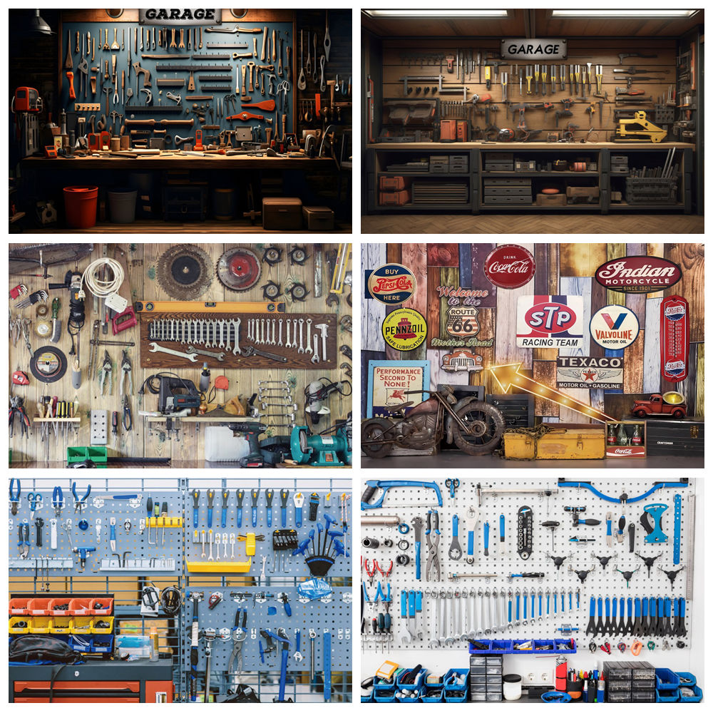 Vintage Garage Backdrop Car Re - đánh giá và giá Workshop Tools Background