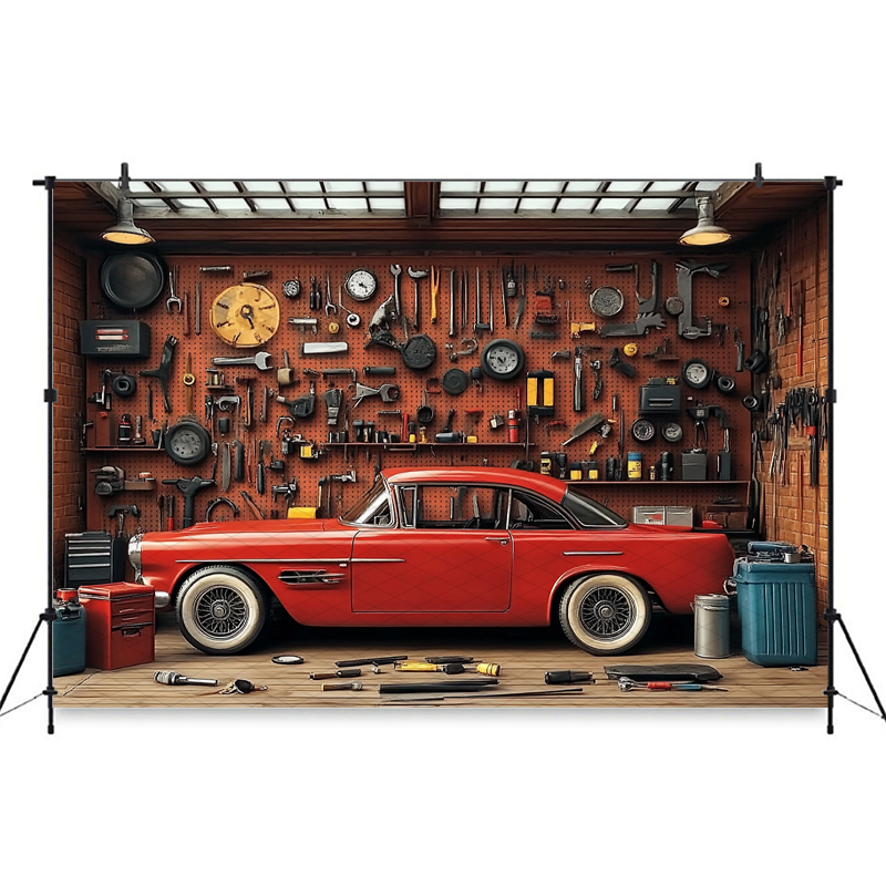 Mocsicka Red Classic Car Garag - đánh giá và giá Workshop Tools Background