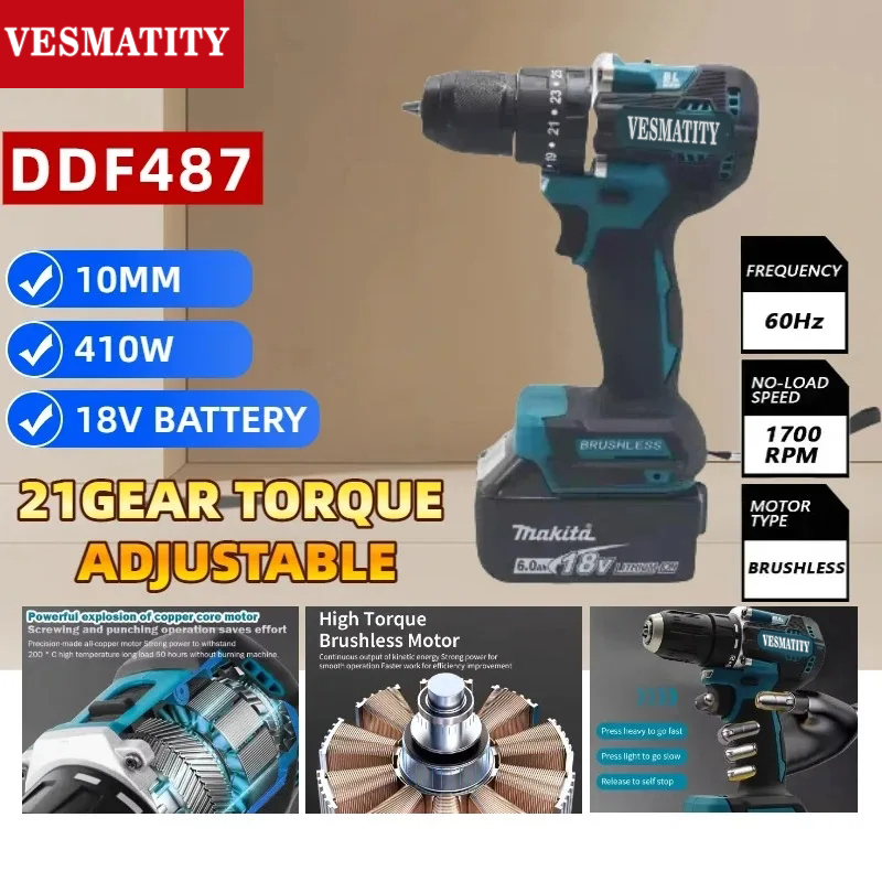 DDF487 10mm Brushless Cordless - đánh giá và giá Makita Drill Ddf484